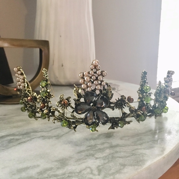Vintage Antique Gold Beaded Flower Wedding Crown - Picture 7 of 8
